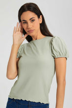 Load image into Gallery viewer, Redtag-Mint-Puff-Sleeve-Rib-Top-Tops-Women&#39;s-
