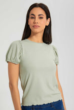 Load image into Gallery viewer, Redtag-Mint-Puff-Sleeve-Rib-Top-Tops-Women&#39;s-
