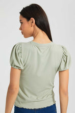 Load image into Gallery viewer, Redtag-Mint-Puff-Sleeve-Rib-Top-Tops-Women&#39;s-
