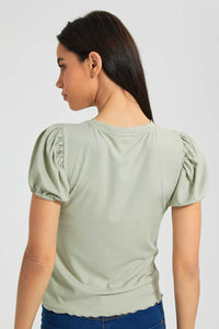 Redtag-Mint-Puff-Sleeve-Rib-Top-Tops-Women's-