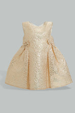 Load image into Gallery viewer, Redtag-Gold-Bow-Pleats-Dress-Dresses-Infant-Girls-3 to 24 Months
