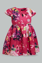 تنزيل الصورة على معرض الصور، Redtag-Fuschia-Floral-Printed-Dress-Dresses-Infant-Girls-3 to 24 Months
