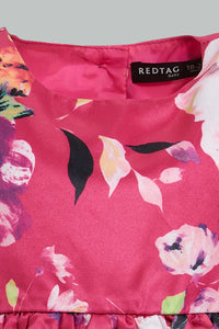 Redtag-Fuschia-Floral-Printed-Dress-Dresses-Infant-Girls-3 to 24 Months