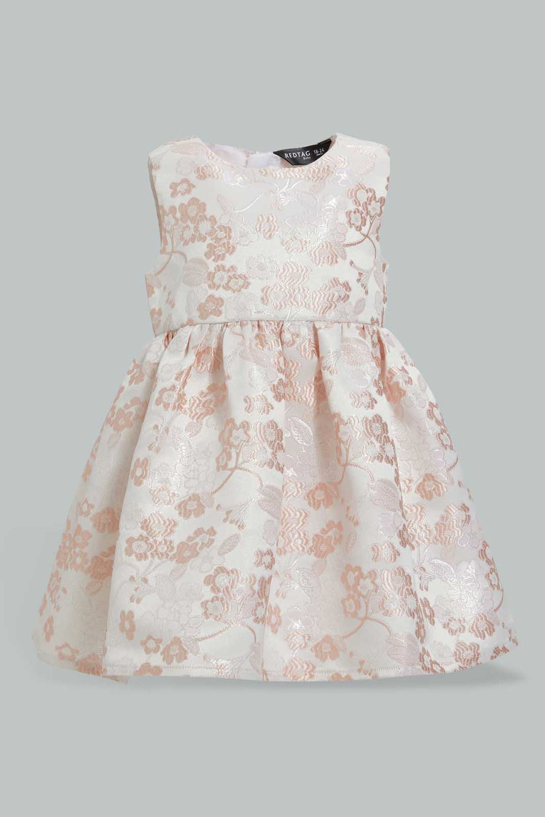 Redtag-Ivory-Floral-Jacquard-Dress-Dresses-Infant-Girls-3 to 24 Months