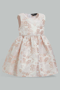 Redtag-Ivory-Floral-Jacquard-Dress-Dresses-Infant-Girls-3 to 24 Months