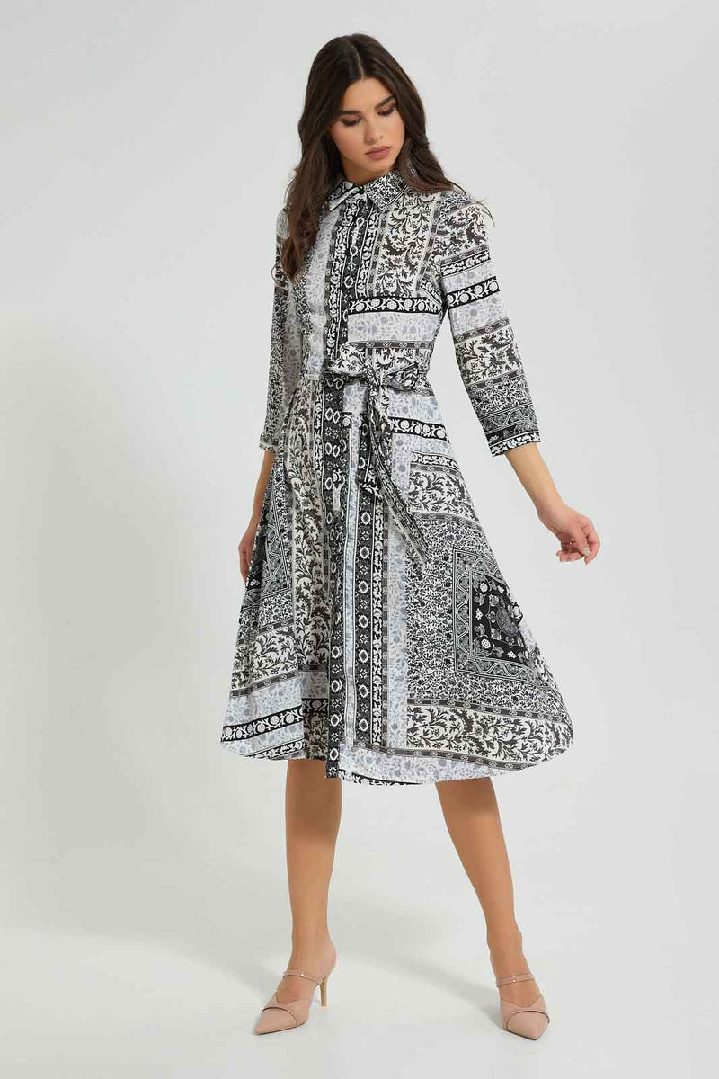 Redtag-Black-Patch-Print-Shirt-Dress-Dresses-Women's-