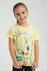 Redtag-Yellow---Short-Sleevelv-Casual-T-Shirts-With-Tweety-Placement-Print-Character,-Colour:Yellow,-Filter:Girls-(2-to-8-Yrs),-Girls-T-Shirts,-New-In,-New-In-GIR,-Non-Sale,-S22B,-Section:Kidswear,-TBL-Girls-2 to 8 Years