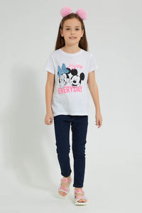 Redtag-White---Short-Sleevelv-Casual-T-Shirt-With-Micky-And-Minnie-Placement-Print-Character,-Colour:White,-Filter:Girls-(2-to-8-Yrs),-Girls-T-Shirts,-New-In,-New-In-GIR,-Non-Sale,-S22B,-Section:Kidswear,-TBL-Girls-2 to 8 Years