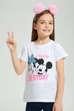 تنزيل الصورة على معرض الصور، Redtag-White---Short-Sleevelv-Casual-T-Shirt-With-Micky-And-Minnie-Placement-Print-Character,-Colour:White,-Filter:Girls-(2-to-8-Yrs),-Girls-T-Shirts,-New-In,-New-In-GIR,-Non-Sale,-S22B,-Section:Kidswear,-TBL-Girls-2 to 8 Years
