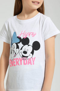 Redtag-White---Short-Sleevelv-Casual-T-Shirt-With-Micky-And-Minnie-Placement-Print-Character,-Colour:White,-Filter:Girls-(2-to-8-Yrs),-Girls-T-Shirts,-New-In,-New-In-GIR,-Non-Sale,-S22B,-Section:Kidswear,-TBL-Girls-2 to 8 Years