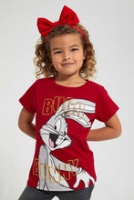 تنزيل الصورة على معرض الصور، Redtag-Red---S/Slv-Casual-T-Shirt-With-Bunny-Placement-Print-Blouses-Girls-2 to 8 Years
