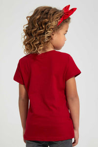 Redtag-Red---S/Slv-Casual-T-Shirt-With-Bunny-Placement-Print-Blouses-Girls-2 to 8 Years