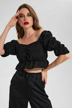 تنزيل الصورة على معرض الصور، Redtag-Black-Crop-V-Neck-Top-Tops-Women&#39;s-
