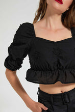 تنزيل الصورة على معرض الصور، Redtag-Black-Crop-V-Neck-Top-Tops-Women&#39;s-
