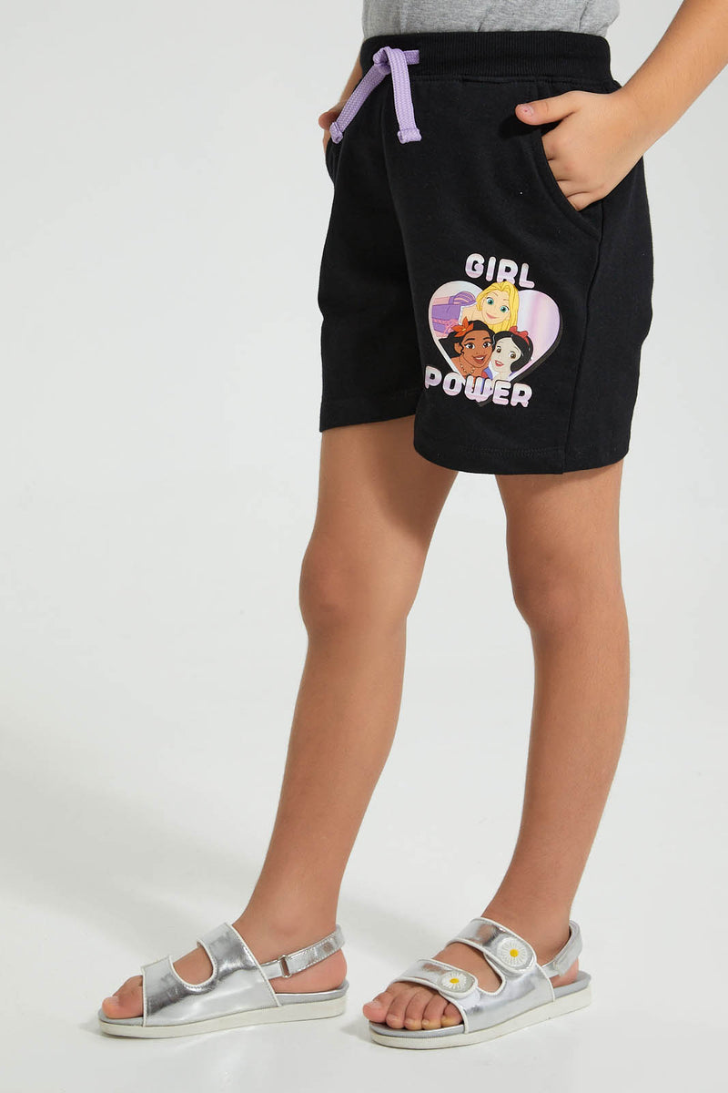 Redtag-Black-Princes-Short-Character,-Colour:Black,-Filter:Girls-(2-to-8-Yrs),-Girls-Shorts,-New-In,-New-In-GIR,-Non-Sale,-S22B,-Section:Kidswear,-TBL-Girls-2 to 8 Years