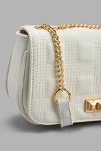 Load image into Gallery viewer, Redtag-White-Stitch-Quiling-Cross-Body-Bag-With-Gold-Chain-Cross-Body-Bags-Women-
