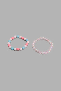 Pink Floral Necklace And Bracelet (Set of 2)