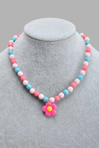 Pink Floral Necklace And Bracelet (Set of 2)