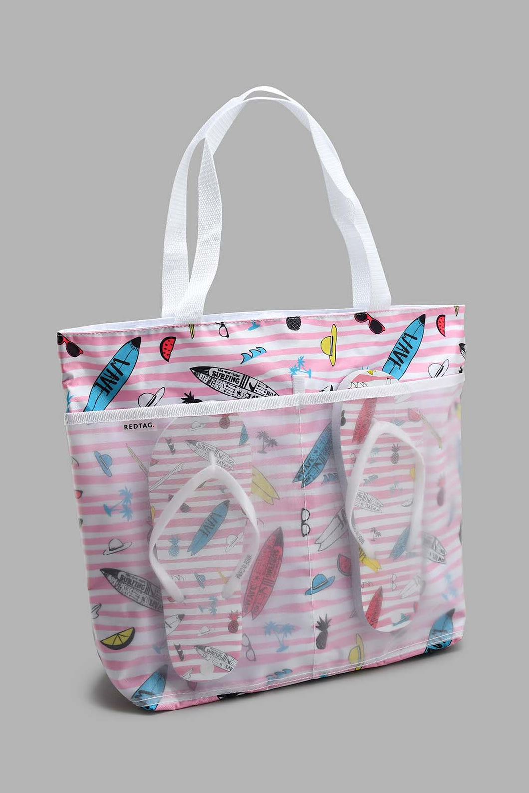 Redtag-Multicolour-Printed-Beach-Bag-With-Flip-Flop-Beach-Bags-Women-