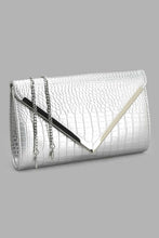 Load image into Gallery viewer, Redtag-Silver-Croc-Textured-Clutch-Bag-Clutches-Women-
