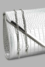 Load image into Gallery viewer, Redtag-Silver-Croc-Textured-Clutch-Bag-Clutches-Women-
