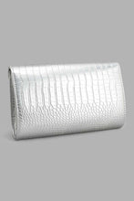 Load image into Gallery viewer, Redtag-Silver-Croc-Textured-Clutch-Bag-Clutches-Women-
