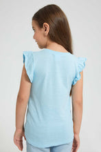 تنزيل الصورة على معرض الصور، Redtag-Lt.-Blue-Ruffled-Slv-Casual-T-Shirt-With-Minnie-&amp;-Micky-Placement-Print-Blouses-Girls-2 to 8 Years
