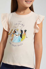 تنزيل الصورة على معرض الصور، Redtag-Peach-Ruffled-S/Slv-Casual-T-Shirt-With-Princess-Placement-Print-Blouses-Girls-2 to 8 Years
