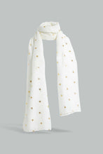 تنزيل الصورة على معرض الصور، Redtag-White-Gold-Foil-Scarf-Fashion-Scarves-Girls-
