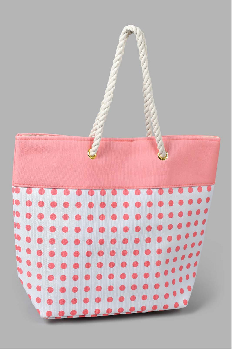 Redtag-Pink-Polka-Beach-Bag-Beach-Bags-Women-