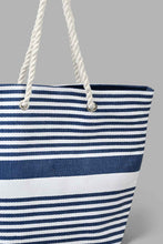 Load image into Gallery viewer, Redtag-Navy-And-White-Stripe-Beach-Bag-Beach-Bags-Women-
