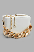 Load image into Gallery viewer, Redtag-White-With-Gold-Chain-Embellished-Evening-Clutch-Clutches-Women-
