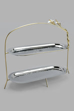 تنزيل الصورة على معرض الصور، Redtag-Silver-Hammered-Two-Tier-Oval-Dish-With-Gold-Brass-Stand-Serving-Dish-Home-Dining-
