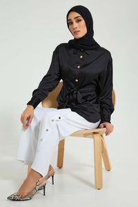 Redtag-Black-Satin-Belted-Shirt-Blouses-Women's-