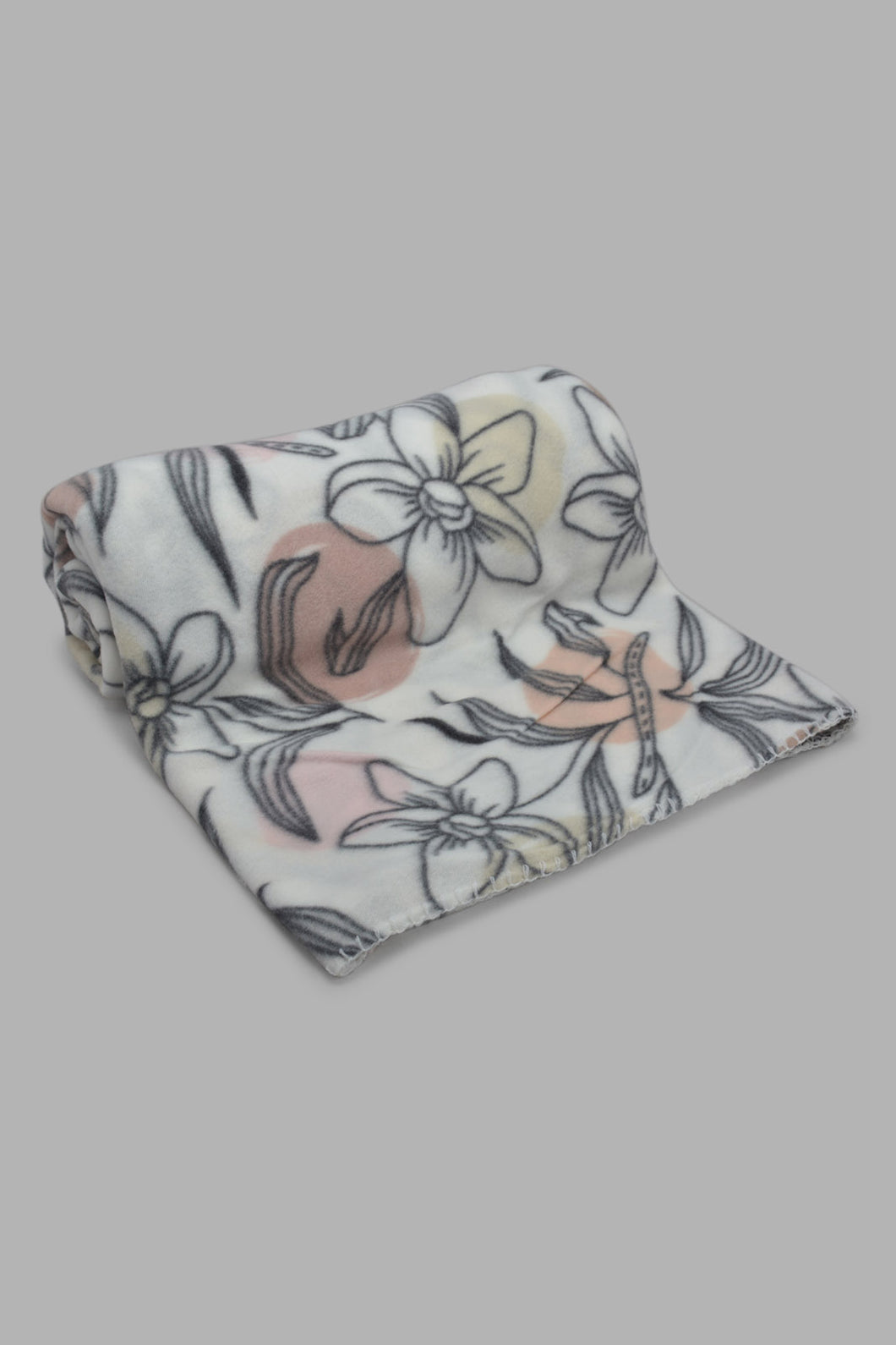 Redtag-Pink/White-Floral-Print-Single-Fleece-Blanket-Category:Blankets,-Colour:Pink,-Filter:Home-Bedroom,-HMW-BED-Blankets,-New-In,-New-In-HMW-BED,-Non-Sale,-S22C,-Section:Homewares-Home-Bedroom-
