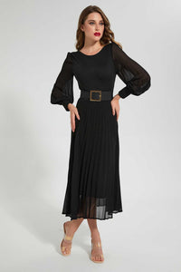 Redtag-Black-Crewneck-Longsleeve-Dress-Dresses-Women's-