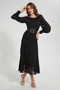 Redtag-Black-Crewneck-Longsleeve-Dress-Dresses-Women's-