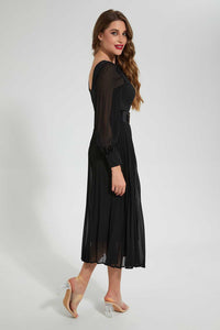 Redtag-Black-Crewneck-Longsleeve-Dress-Dresses-Women's-