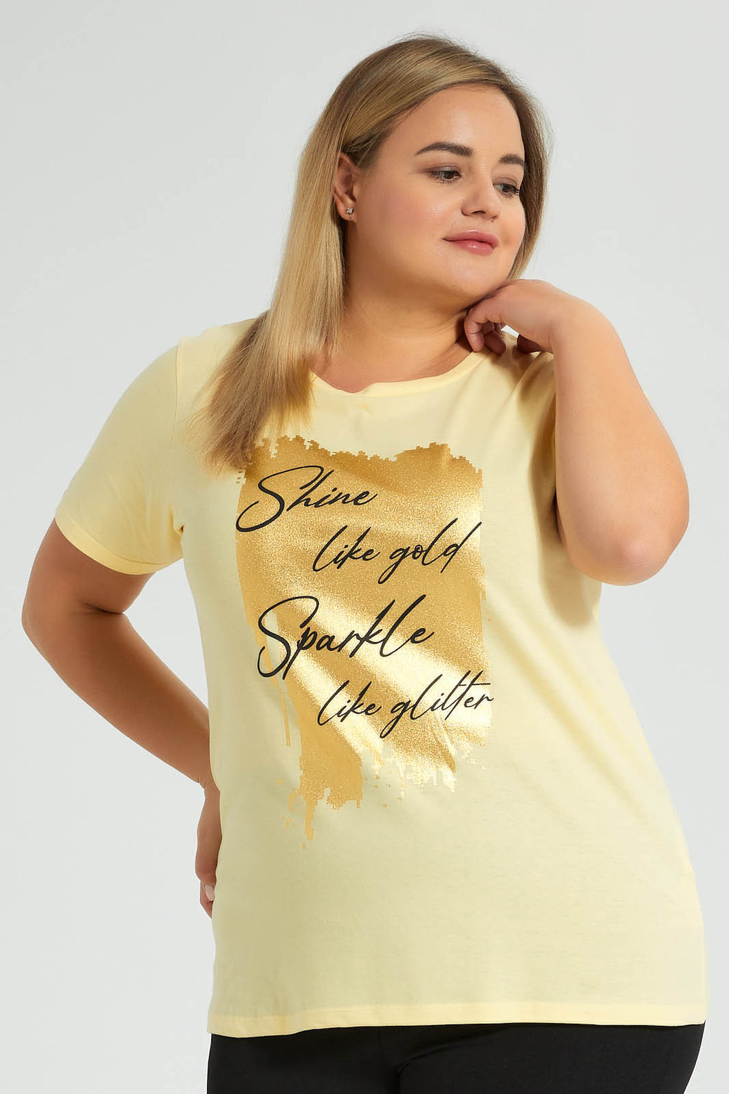 Redtag-Yellow-Graphic-T-Shirt-Colour:Yellow,-Filter:Plus-Size,-LDP-T-Shirts,-New-In,-New-In-LDP,-Non-Sale,-S22B,-Section:Women,-TBL-Women's-