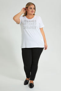 Redtag-White-Sequin-T-Shirt-Colour:White,-Filter:Plus-Size,-LDP-T-Shirts,-New-In,-New-In-LDP,-Non-Sale,-S22B,-Section:Women,-TBL-Women's-