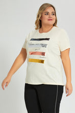 Load image into Gallery viewer, Redtag-Beige-Sequin-T-Shirt-Colour:Beige,-Filter:Plus-Size,-LDP-T-Shirts,-New-In,-New-In-LDP,-Non-Sale,-S22B,-Section:Women,-TBL-Women&#39;s-
