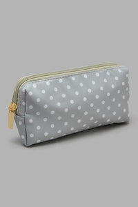 Redtag-Grey-And-White-Polka-Printed-Cosmetic-Pouches-Category:Cosmetics,-Colour:Multicolour,-Filter:Women's-Accessories,-New-In,-New-In-Women-ACC,-Non-Sale,-S22C,-Section:Women,-Women-Cosmetics-Women-