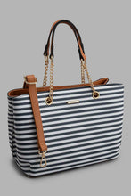 Load image into Gallery viewer, Redtag-Navy-And-White-Nautical-Stripe-Day-Bag-Day-Bags-Women-
