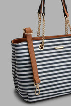 Load image into Gallery viewer, Redtag-Navy-And-White-Nautical-Stripe-Day-Bag-Day-Bags-Women-
