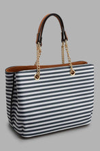 Load image into Gallery viewer, Redtag-Navy-And-White-Nautical-Stripe-Day-Bag-Day-Bags-Women-
