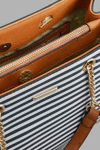 Load image into Gallery viewer, Redtag-Navy-And-White-Nautical-Stripe-Day-Bag-Day-Bags-Women-
