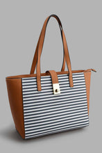 Load image into Gallery viewer, Redtag-Navy-And-White-Nautical-Stripe-Tote-Bag-Day-Bags-Women-
