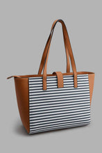 Load image into Gallery viewer, Redtag-Navy-And-White-Nautical-Stripe-Tote-Bag-Day-Bags-Women-
