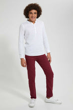 Load image into Gallery viewer, Redtag-Burgundy-Colored-Knit-Denim-Jeans-Regular-Fit-Senior-Boys-9 to 14 Years
