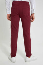 Load image into Gallery viewer, Redtag-Burgundy-Colored-Knit-Denim-Jeans-Regular-Fit-Senior-Boys-9 to 14 Years
